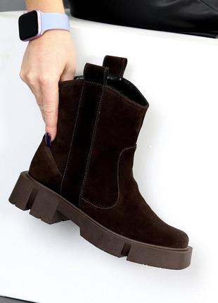 Черевики челсі демі осінь шоколадні коричневі натуральний замш козаки