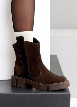 Черевики челсі демі осінь шоколадні коричневі натуральний замш козаки