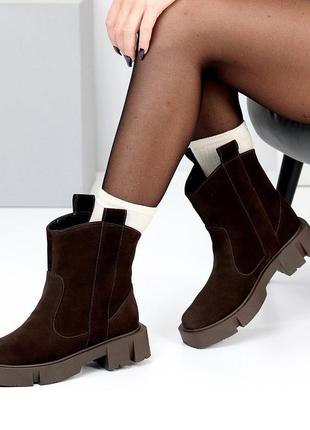Черевики челсі демі осінь шоколадні коричневі натуральний замш козаки