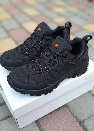 Чоловічі якісні та стильні кросівки merrell ice cup vibram чорні з помаранчевим