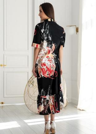 Романтична міді-сукня лусія з воланом 100% італійська бавовна 42-56 розміри різні кольори чорний принт3 фото