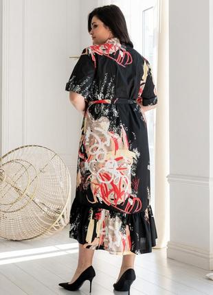 Романтична міді-сукня лусія з воланом 100% італійська бавовна 42-56 розміри різні кольори чорний принт4 фото