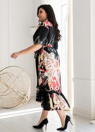 Романтична міді-сукня лусія з воланом 100% італійська бавовна 42-56 розміри різні кольори чорний принт7 фото