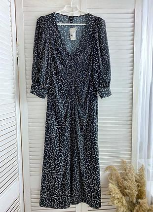 Черное платье в белый принт river island, р-р u9 12