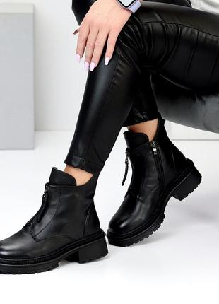 Якісні черевики жіночі, однотонні чорні, повністю шкіряні на зиму, тепле хутро,...