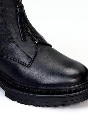 Якісні черевики жіночі, однотонні чорні, повністю шкіряні на зиму, тепле хутро,...