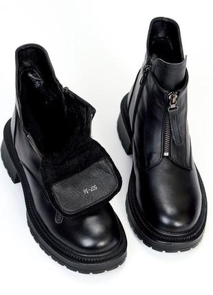 Якісні черевики жіночі, однотонні чорні, повністю шкіряні на зиму, тепле хутро,...