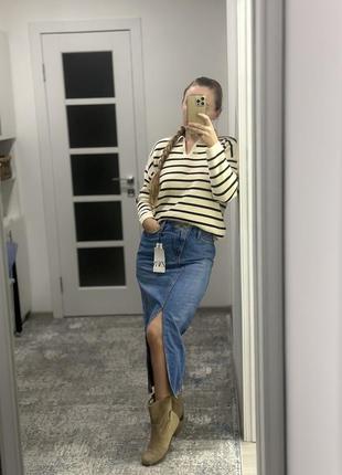 Джинсова міді спідниця zara з розрізом