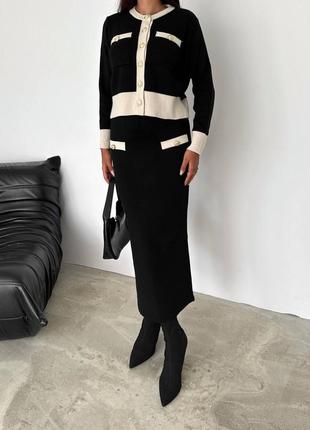 Трендовий комплект спідниця міді + кардиган