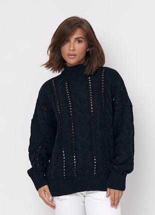 Черный свитер вязаный оверсайз с шерстью