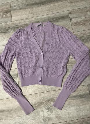 Лиловый сиреневый фиолетовый кардиган связанный zara