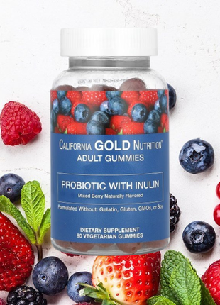 California gold nutrition, пробіотики з інуліном і натуральним ягідним смаком, 90 жувальних таблеток