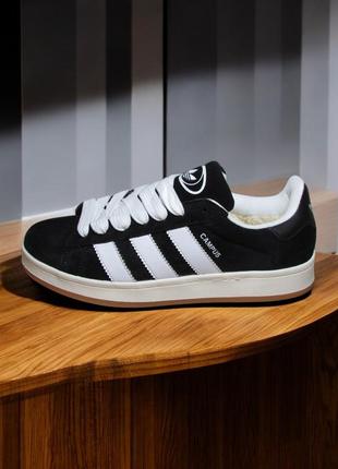 Кросівки adidas campus хутро, адідас кампус чорні зима (0134)