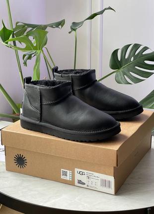 Жіночі угги ugg ultra mini black leather новинка 2024