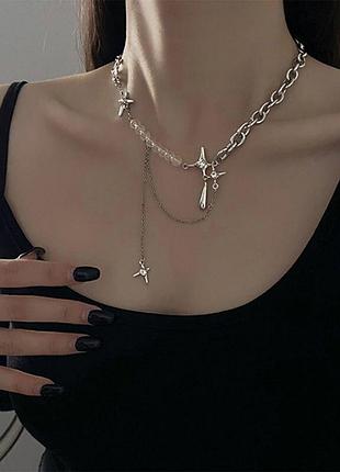 Колье чокер ✨цепочка хайповая трендовая многоуровневая серебристый новый