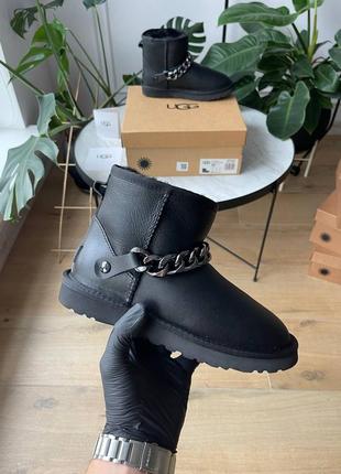 Ugg chain black leather женские угги новинка