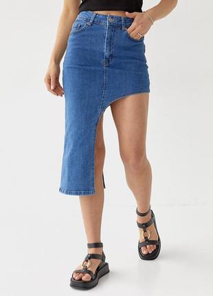 Джинсова спідниця жіноча з асиметрією колір джинс