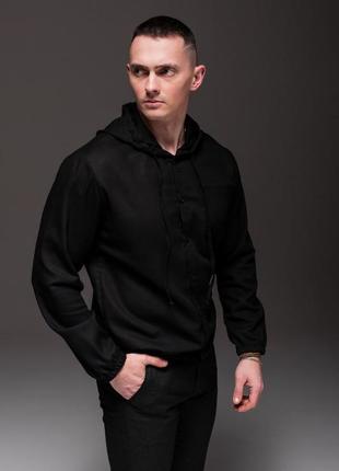 👔 черная мужская льняная рубашка с капюшоном6 фото