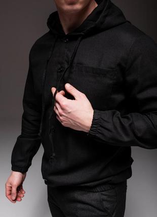 👔 черная мужская льняная рубашка с капюшоном4 фото