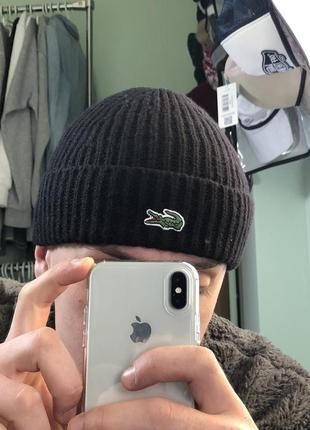 Черная шапка бини лакоста 🐊
