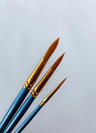 Набір професійних нейлонових пензликів 3 шт. (блакитні з позолотою), br303