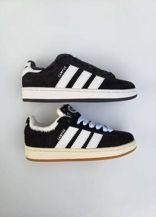 Зимние тепленькие adidas campus black white winter fur