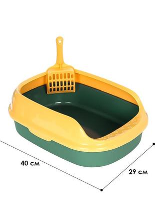 Туалет круглий для кішок із лопаткою taotaopets 227701 40*29*13,5 cm green + yellow6 фото