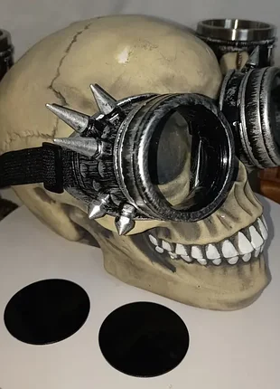 Окуляри гогли стимпанк із шипами колір античного срібла з двома змінними лінзами+подарунок