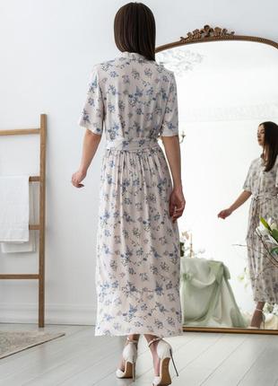 Жіночна міді штапельна сукня флорет-літо з коміром та кишенями 42-56 розміри різні кольори молоко5 фото