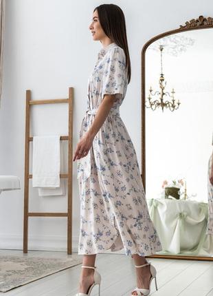 Жіночна міді штапельна сукня флорет-літо з коміром та кишенями 42-56 розміри різні кольори молоко7 фото