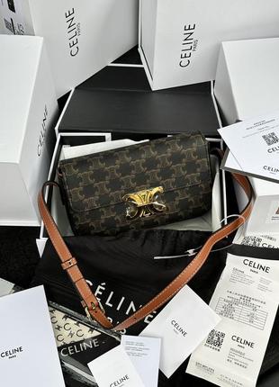 Celine shoulder bag claude in triomphe canvas and calfskin tan 🧡