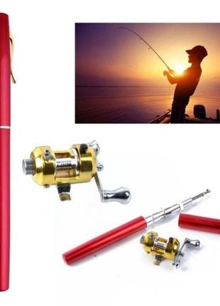 Портативная карманная телескопическая мини удочка с катушкой fishing rod pen 7376 красная