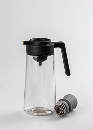 Пляшка для олії скляна 2 в 1 з корком і силіконовим пензликом 320 мл білий