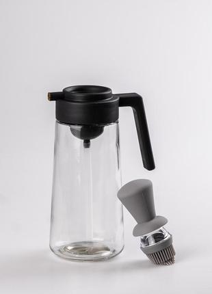 Пляшка для олії скляна 2 в 1 з корком і силіконовим пензликом 320 мл білий