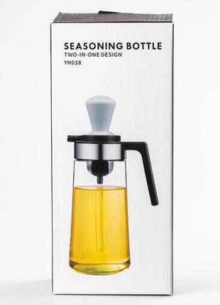 Пляшка для олії скляна 2 в 1 з корком і силіконовим пензликом 320 мл білий