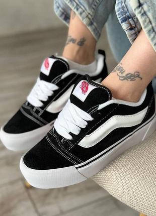 Кроссовки vans knu stack в черном цвете на белой подошве с натуральной кожи