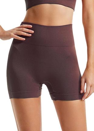 Шорти жіночі lesko 1802# s коричневі безшовні для фітнесу пушап push up