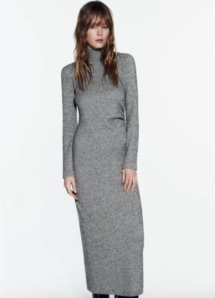 Zara новое теплое платье ангора меланж платье миди макси