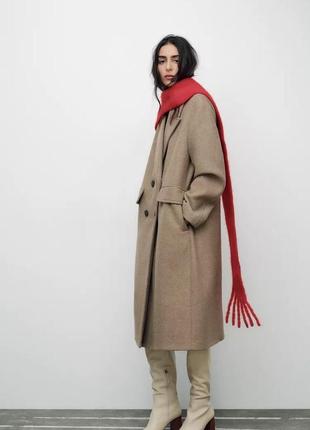 Двубортное пальто хаки шерстяное zara new