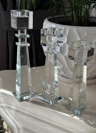 Подсвечник стеклянный 20.5 (см) геометрический высокий квадратный на 1 свечу