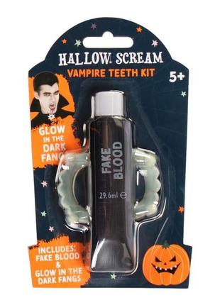 Грим на хэллоуин hallow scream vampire teeth kit fake blood