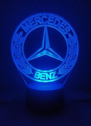 3d-светильник мерседес лого, 3д-ночник, несколько подсветок (bluetooth), подарок автолюбителю