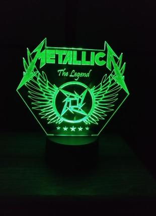 3d-светильник металлика metallica, 3д-ночник, несколько подсветок (на батарейке), подарок музыканту рок