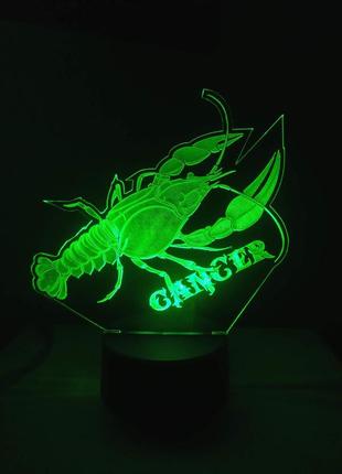 3d-світильник рак знак зодіаку, 3д-нічник, кілька підсвіток (батарейка + 220 в), подарунок