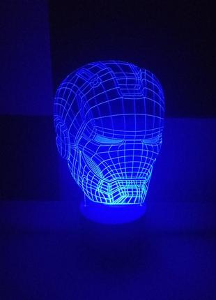 3d-світильник шолом залізної людини, iron man, 3д-нічник, кілька підсвічувань (батарейка+220в)