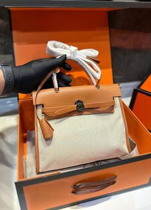 Жіноча сумка hermes  herbag бежева з коричневим