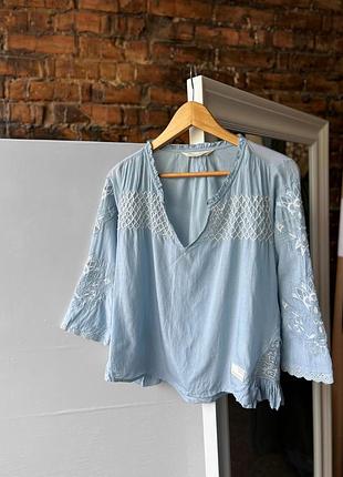Odd molly women’s blue cotton viscose blouse embroidered жіноча, преміальна, високоякісна блуза