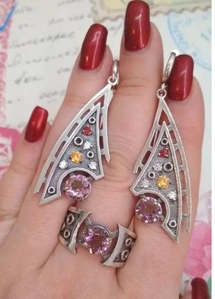 Набор в бохо винтажном стиле серьги + кольцо