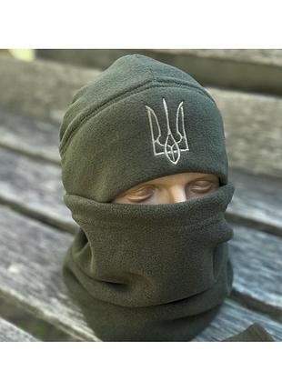 Набір тактична шапка тризуб і баф олива. флісова військова шапка і баф paskat українського виробника