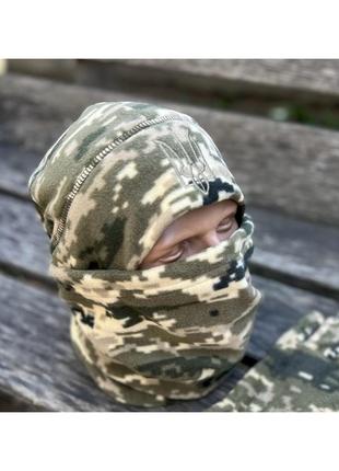 Набір тактична шапка тризуб і баф піксель. флісова військова шапка і баф paskat український виробник